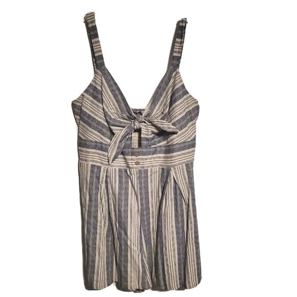 Lily Rose Romper Womens Juniors Xlarge Chambray Blue White Tie Front Striped New - Picture 1 of 2
